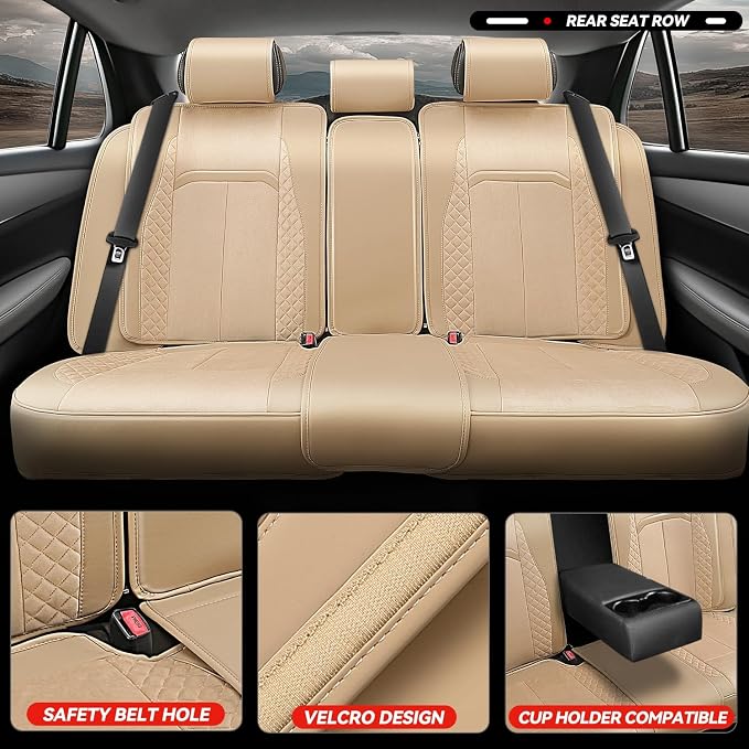 Auto Dynasty Car Seat Covers Full Set, Automotive Seat Covers for Cars Breathable Waterproof, Universal Anti-Slip Car Interior Protectors Compatible Airbag Fit Most Cars, Beige, Voris Series