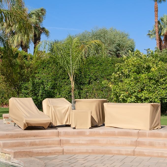Budge All Seasons Patio Chaise Cover Lightweight, UV-Resistant, Large, Tan (Pack of 4)
