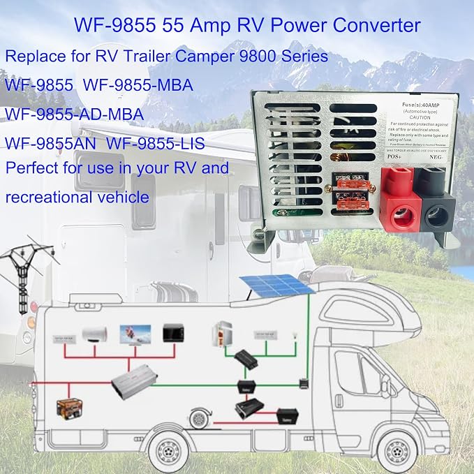 𝟐𝟎𝟐𝟔 𝐔𝐩𝐠𝐫𝐚𝐝𝐞 WF-9855 55 Amp Power Converter, Rv Power Converter, WF-9855-AD, Replace for RV Trailer Camper 9800 Series, WF-9855-AD, 55 Amp Power Converter for Rv, 5 Years Warranty