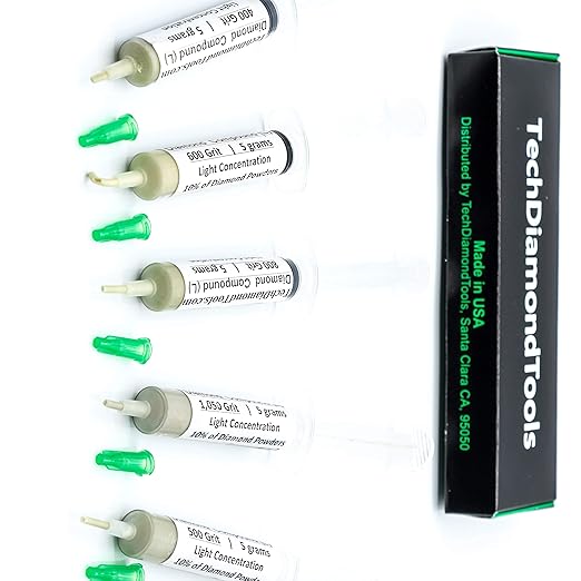 TechDiamondTools Diamond Polishing Compound Kit of 5 Lapping Paste USA Made 400 500 600 800 1050 Grit Lapping Compound for Rock Glass Metal Jewelry Resin Marble with 10% of Diamond Powder