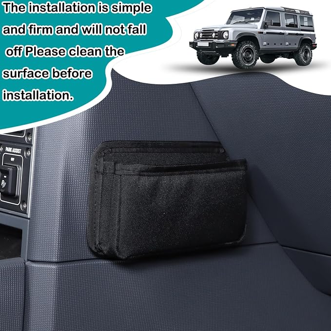 Car Seat Side Pocket Organizer Compatible with Ineos Grenadier 2020-2026 Oxford cloth material Left Side Organizer Cell Phone Pouch Sunglasses Holder Storage Tray Accessories (Black)
