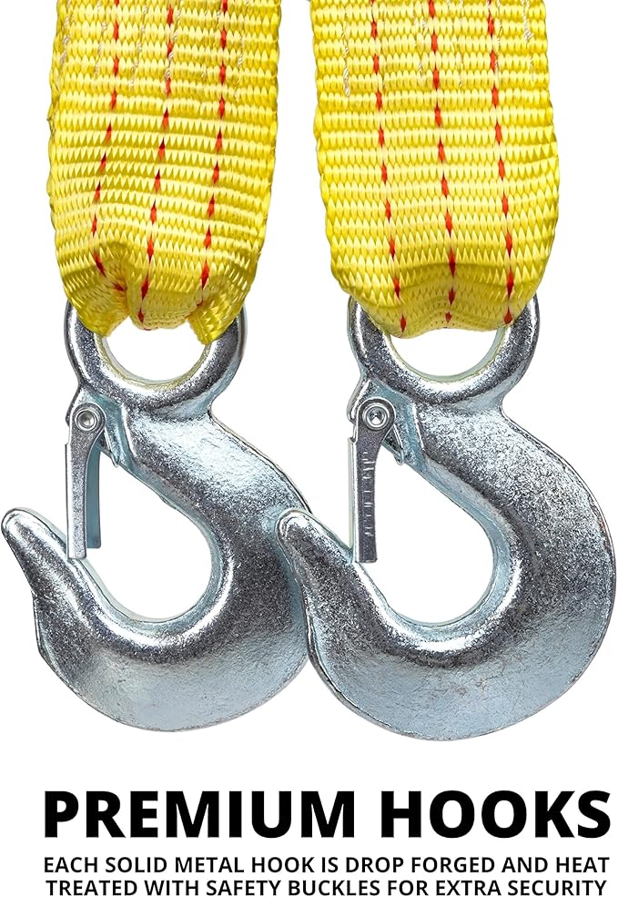 NEIKO 51005A Heavy-Duty Tow Strap with Hooks 2 Pack, 2 Inches by 20 Feet, Woven Polyester Webbing, and 10,000-Pound Capacity, HD Truck Recovery Strap and ATV Tow Strap, Tow Rope for Vehicles