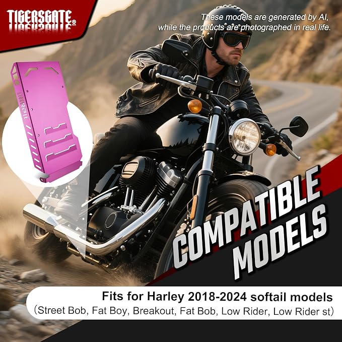 2018-2024 Softail 6061 Aluminum Engine Skid Plate for Breakout, Deluxe, Fat Bob, Fat Boy, Street Bob, Sport Glide, Heritage Classic, Low Rider, Slim Models, Purple