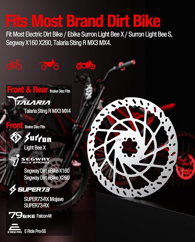 Heavy Duty 220MM Front & Rear Brake Disc Set, Stainless Steel Rotors for Talaria Sting R Road Legal [TL50l.Sting R[TL4000],X3 MX [TL2500]& X3 Road Lega1 [TL25]