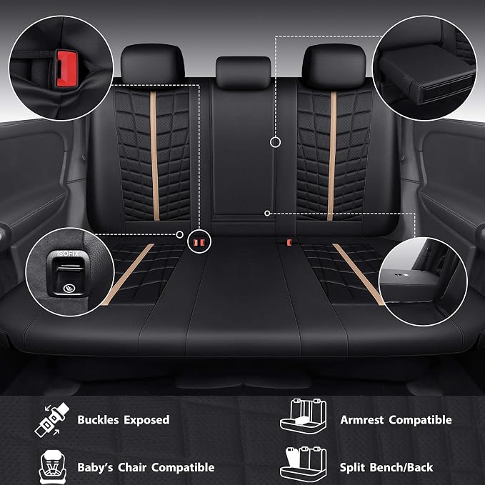 CAR PASS 3D Foam Mesh Leather Car Seat Covers Full Set, Breathable Premium Leather Seat Covers for Car,Anti Slip Universal Fit for Trucks Cars Sedans Vans SUVs, Airbag Compatible, Black Beige