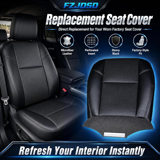 FZJDSD Black#194 196 197 Driver or Passenger Side Bottom & Top Back Microfiber Leather Replacement Seat Covers Compatible with Cadillac Escalade 2007-2014,Chevy Tahoe Suburban Silverado GMC Yukon