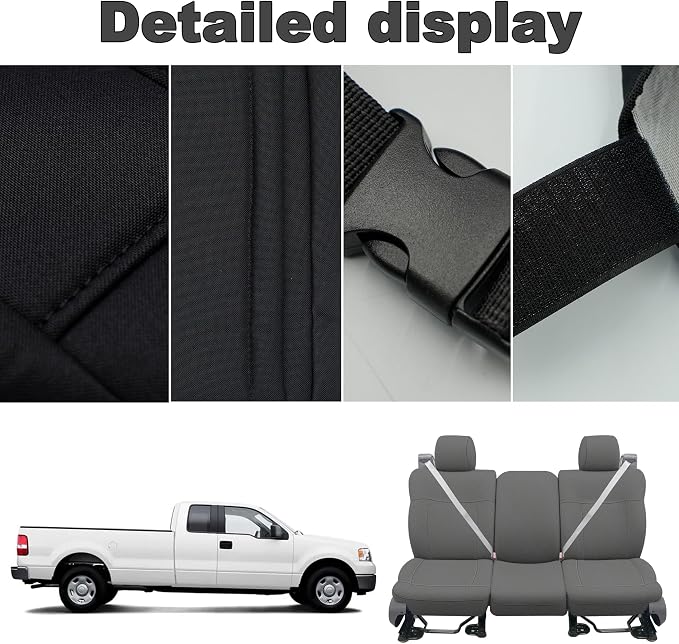 Custom Bench Seat Covers for Ford F150 XLT Super Cab 2004 2005 2006 2007 2008 Heavy Duty Cloth Protector Interior Accessories，Waterproof & Machine Washable - Gray (Front)