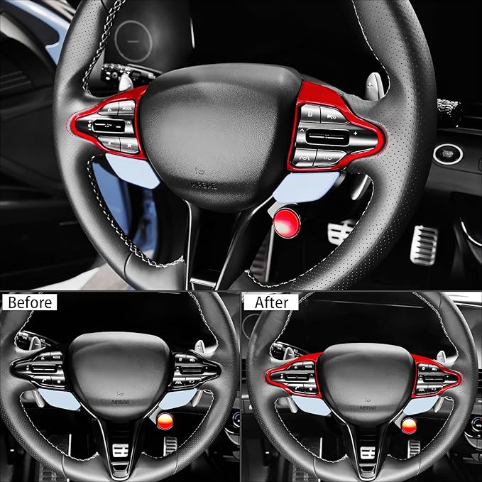 Steering Wheel Trim Control Button Cover Compatible with Hyundai Veloster JS N line 2019-2022 Hyundai Kona N Hyundai Elantra CN7 N Hyundai i30 2017-2022 Accessories (Red Style)
