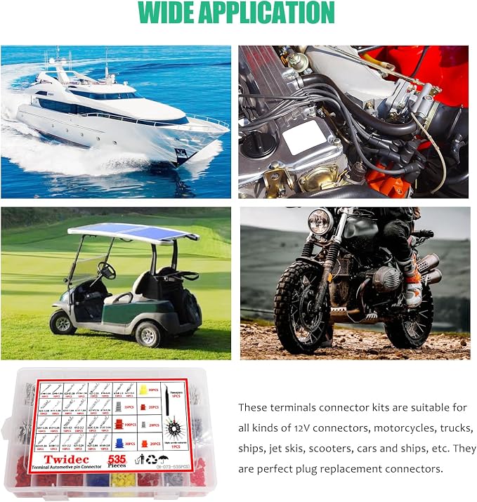 Twidec/535Pcs Car Electrical Wire Terminal Pins Connector Kit 1/1.5/1.8/2.2/2.8/3.5mm 26Type Male&Female Connector Pins Terminal Auto Electric Connectors Non-Insulated Plug Removal Crimp Pins