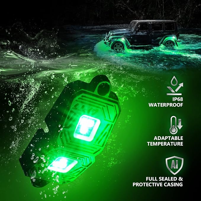 OPT7 Photon RGB LED Magnetic Rock Lights w/Bluetooth APP & Remote - 4 Pods Aluminum Frame Wide Angle Underglow Kit, IP68 Waterproof for Offroad Jeep SUV ATV UTV - Truck Decorations