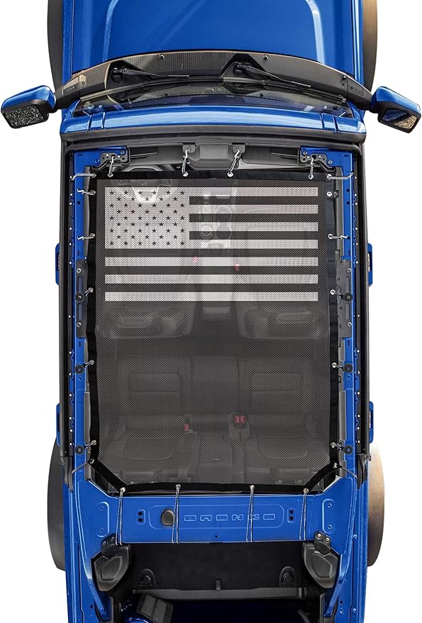 sukemichi Sunshade for Ford Bronco,Mesh Sun Shade Bikini Top Cover Bimini Top for Ford Bronco Accessories 2021 2022 2023 2024 2025 2026 4 Door - Blocks UV, Wind, Noise, (Flag)
