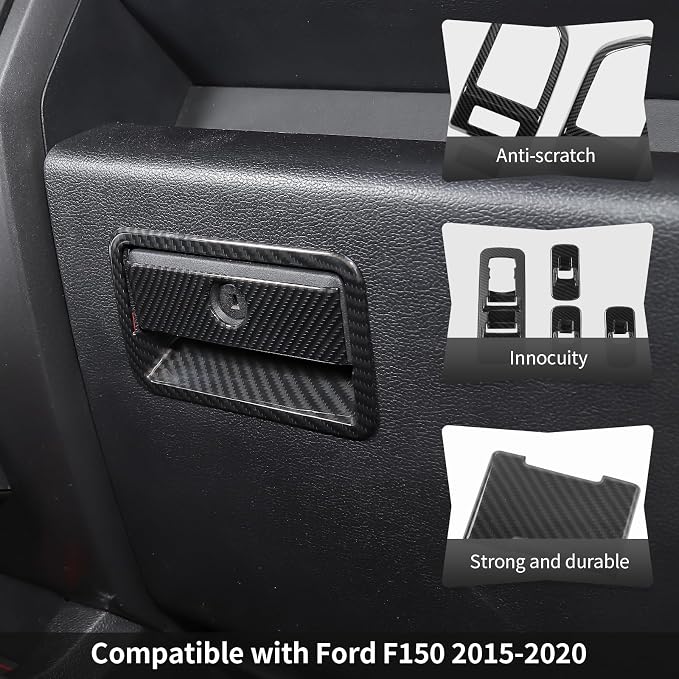 14PCS Carbon Fiber Interior Trim Panel Kits Fit for 2015-2020 Ford F150 Interior Decor Accessories Window Switch Dashboard Air Vent enter Console Power Outlet Panel Glove Box Handle Door Lock Pin Trim
