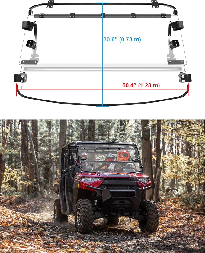 SAUTVS Flip Up Windshield for Polaris Ranger XP 1000/ Crew/ Diesel/ XP 900 2017-2026 Accessories, Clear 1/5" Hard Coated Polycarbonate Front Flip Windscreen Window, Can be Closed/Vented or Fully Open