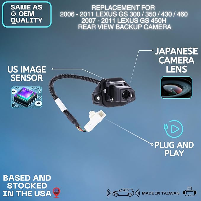 Backup Camera Replaces for 2006-2011 Lexus GS 300/350/430/460 | 2007-2011 Lexus GS 450h OE Part # 86790-30031 86790-30030