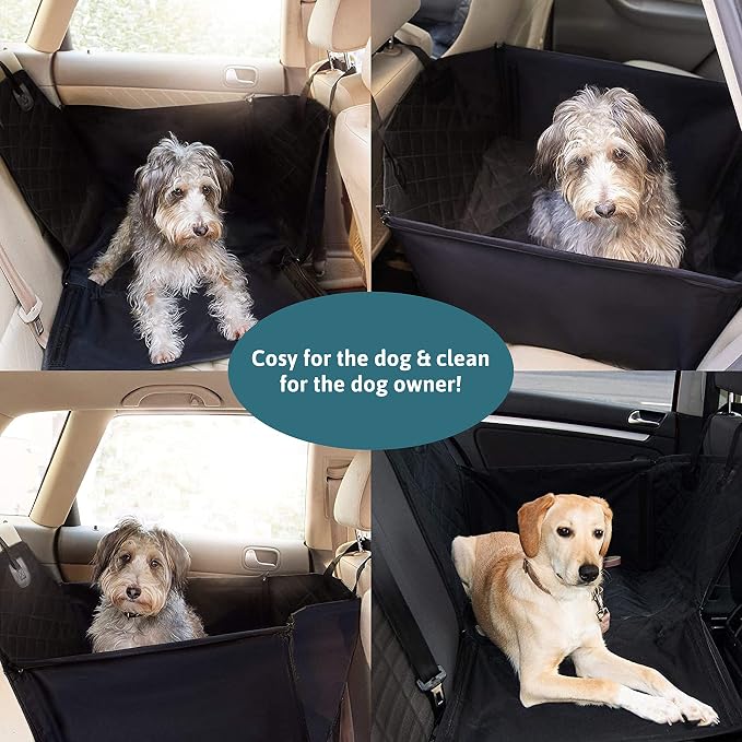Dog & Pet Car Seat for Front Seat - 23.7'' x 20.9'' x 13.8'' - Robust Fiberglass Rods - Quilted Seat Surface and Anti-Slip Coating - Dog Car Accessories - Plus: Foldable Bowl