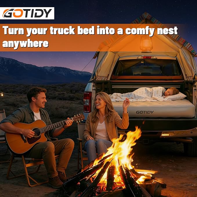 Comfortable Fabric Texture Truck Bed Mattress 5.5-5.8ft for Full-Size Pickup with extender, Truck Bed Air Mattress Customized for Tundra/ F150/ Silverado/ Ram1500, with Bult-in-Air Pump,Camping