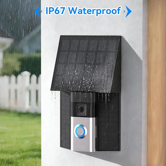4W Solar Charger Compatible with Ring Video Doorbell (2020 Release) (Micor USB Port) Waterproof Continuously Ring doorbell Solar Panel - Black