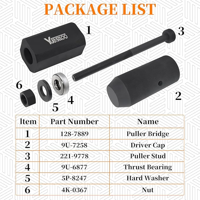 9U-6891 Injector Sleeve Cup Remover & Installer Tool Kit, Compatible with CAT Caterpillar C10 C12 C15 C16 C-18 3406E Engines, 6 PCS Fuel Injector Sleeve Removal Installation Tools
