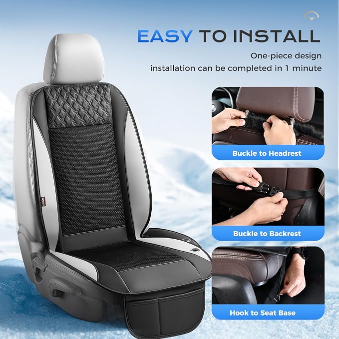 Coverado Cooling Car Seat Cover, Ventilated Seat Cushion with 3-Speed Adjustable Airflow, Gray Breathable Universal Seat Pad for Car SUV Truck Van