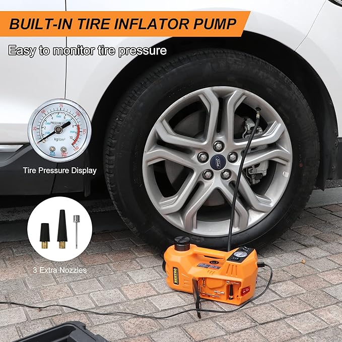 BEETRO Electric Car Jack 5 Ton 12V Hydraulic Jack Kit with Inflator Pump for Car Sedan MPV Tire Changing, Lifting Range 6-17.7''