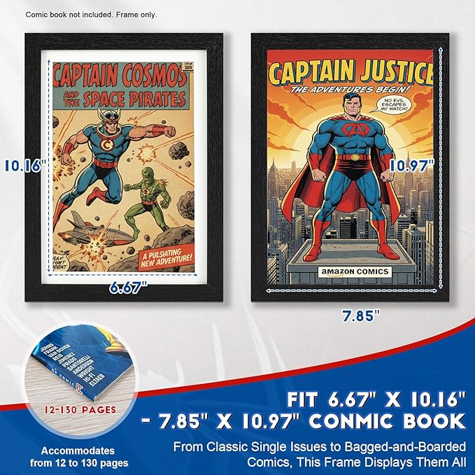JupDec Comic Book Frame, Premium Wood Display Case for 6 11/16" × 10 3/16" Comic, Wall Mount or Tabletop Stand, Layered Design with Positioning Mat, Perfect for Home Decor, 4 Pack, White