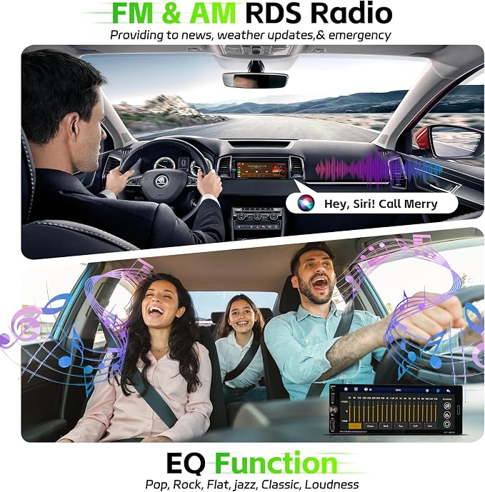 Single Din Radio Car Stereo with Wireless Carplay & Android Auto, 6.9" IPS Touchscreen Car Stereo with Bluetooth 1080P Backup Camera Mirror Link Navigation AM/FM Type-C Fast Charging USB EQ SWC Mic