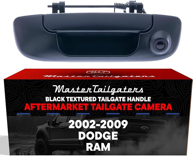 Master Tailgaters Black Tailgate Handle with Backup Camera Replacement for Dodge Ram 1500, 2500, 3500 (2002-2009) | IP68 Waterproof | Parking Grid Lines Available | Easy to Install