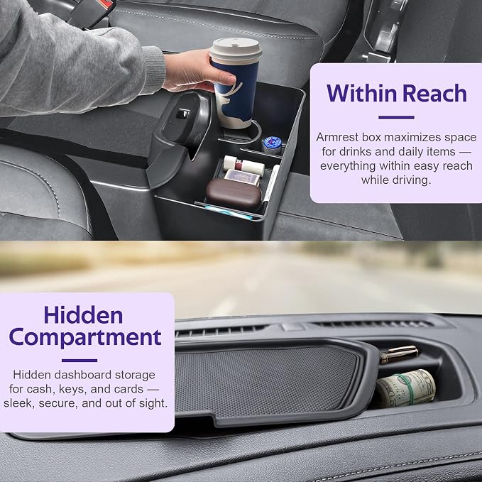 RUNROAD Center Console Hanging Organizer Box Compatible with 2019-2021 Chevy Silverado/GMC Sierra 1500 & 2020-2023 Silverado/Sierra 2500HD 3500HD Accessories Armrest Tray, Split Bench Seat ONLY 2PCS