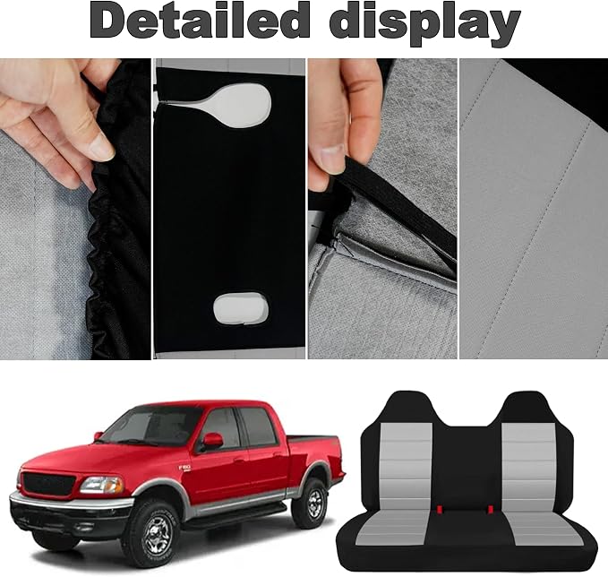 Custom Bench Seat Covers for Ford F150 1999 2000 2001 2002 2003 2004 Heavy Duty Cloth Protector Interior Accessories，Waterproof & Machine Washable - Gray