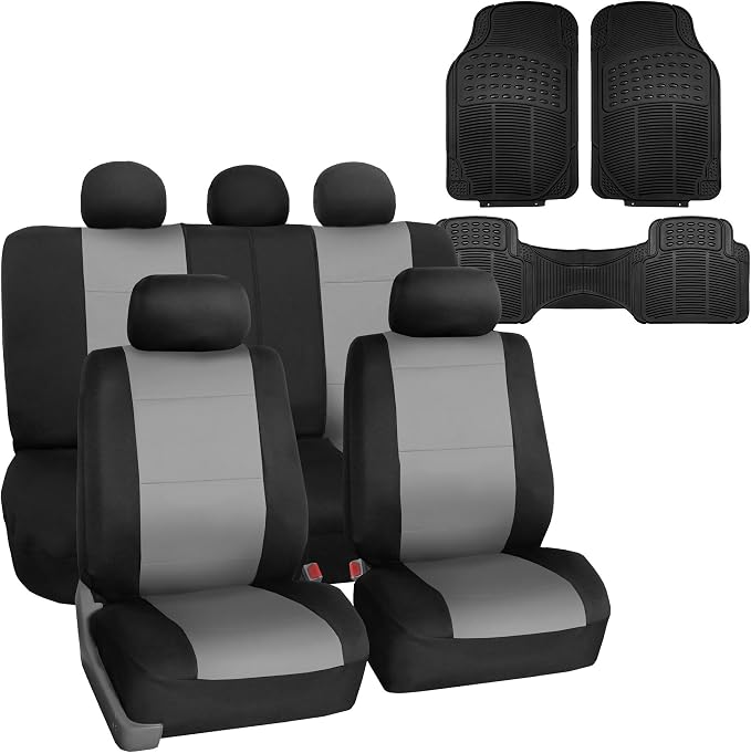 FH Group Neoprene Seat Covers Full Set – Universal Fit for Cars Trucks and SUVs (Gray) FB083115 + F11306