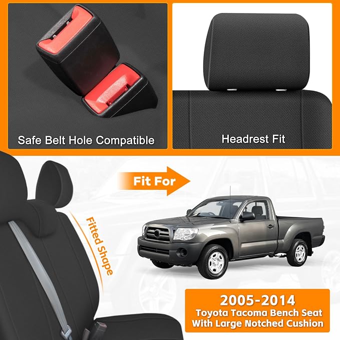 Truck Bench Seat Cover Fit for 2005-2014 Toyota Tacoma | with Large Notched, Black