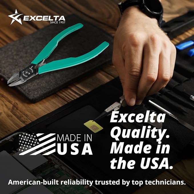 Excelta 9250SL Semi-Flush Cutter, Large Oval Head, CNC Carbon Steel Blades, Anti-Static Ergonomic Handle, Slim Line Design for Precision Soft Wire Cutting in ESD-Sensitive Workspaces, Made in USA