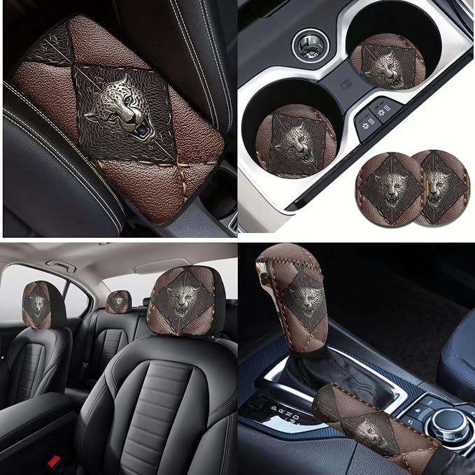 Lotusorchid Leopard Print Automotive Seat Covers Full Set, Removable Car Front and Back Seat Covers and Car Shift Knob Cover, Universal for Most Vehicles, Truck, SUV
