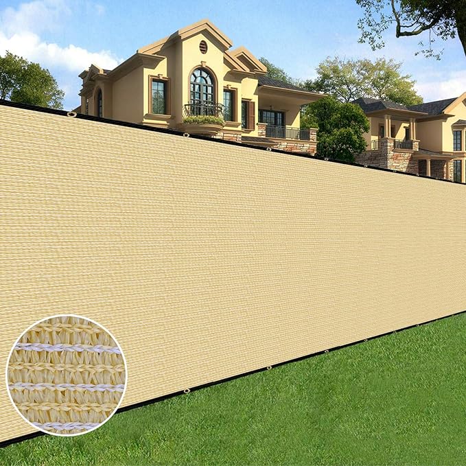 Sunnyglade 4 feet x 50 feet Privacy Screen Fence Heavy Duty Fencing Mesh Shade Net Cover for Wall Garden Yard Backyard (Sand, 4 ft X 50 ft)