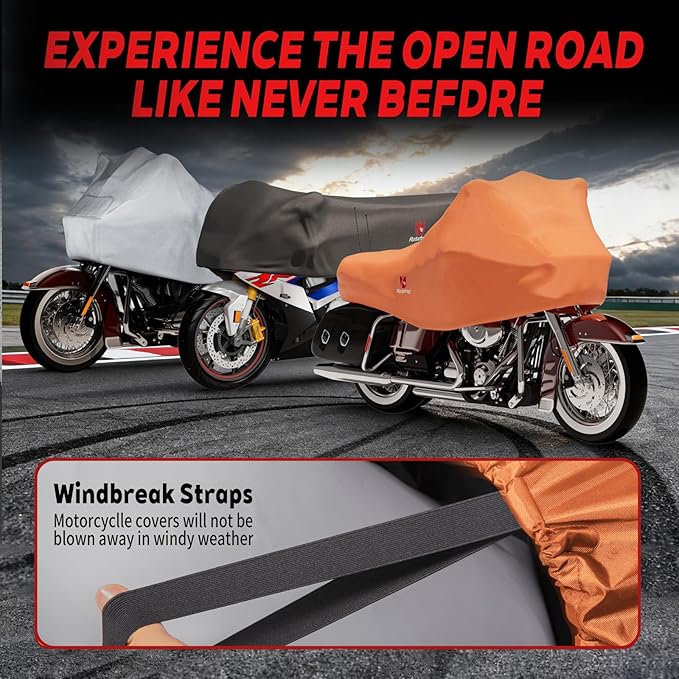 Rosefray 420D Motorcycle Half Cover-Outdoor Waterproof All Weather Protection Lightweight Half Cover, Orange XL Size for Most Touring Models Harley Davidson,Honda Goldwing,Road King Street Glide