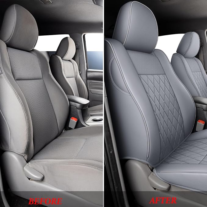 Coverado Tacoma Seat Covers Full Set, Faux Leather Seat Covers Custom Fit for 2005-2023 Toyota Tacoma Double/Crew Cab Base Prerunner SR5 Limited TRD Sport Interior Covers (Gray)