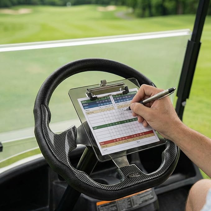 NOKINS 12.5" Universal Golf Cart Steering Wheel&Scorecard Holder, Fit EZGO TXT/RXV/Club Car DS/Precedent/Yamaha, Most Golf Carts (D Shape Carbon Fiber Black)