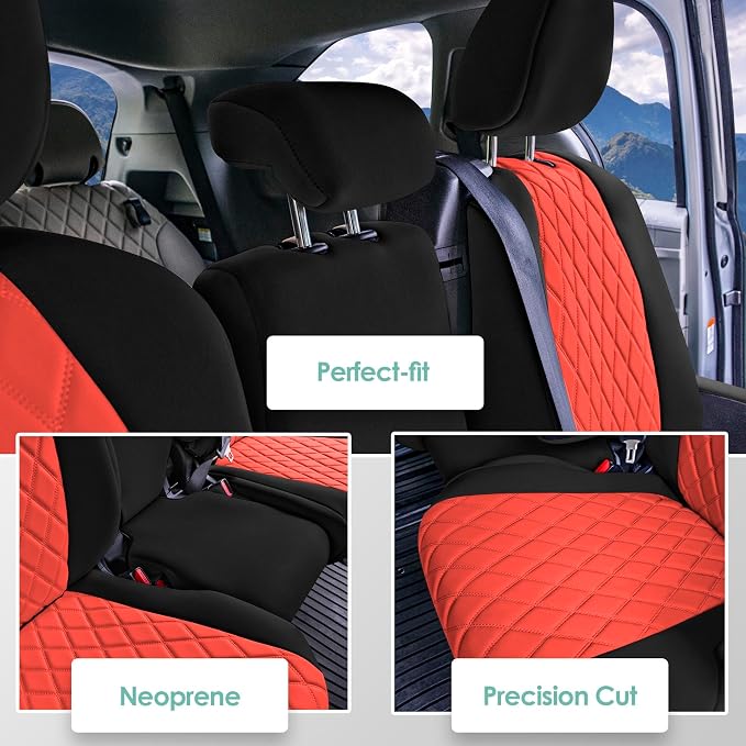 FH Group Custom Fit Car Seat Covers Specifically Made for Toyota Sienna 2021-2024, Red Ultraflex Neoprene 2nd Row Set Automotive Seat Covers, 8 Seater SUV Seat Covers, Toyota Accessories