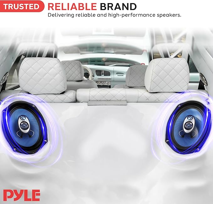 Pyle 6” x 8” Car Sound Speaker (Pair) - Upgraded Blue Poly Injection Cone 3-Way 360 Watts w/ Non-fatiguing Butyl Rubber Surround 70 - 20Khz Frequency Response 4 Ohm & 1" ASV Voice Coil - Pyle PL683BL