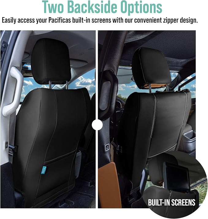 FH Group Custom Fit Car Seat Cover Specifically Made for Chrysler Pacifica 2017-2024 - Front Set (No Built-in DVD with Armrest), Faux Leather, Black