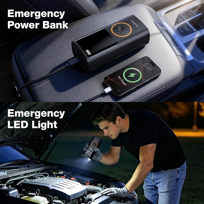 OlarHike Tire Inflator Portable Air Compressor, Smart Dual Hose System, Auto Air Pump for Car Tires, Bike,Bicycle, Motorcycles,Electric Pump with LED Light & Digital Pressure Gauge