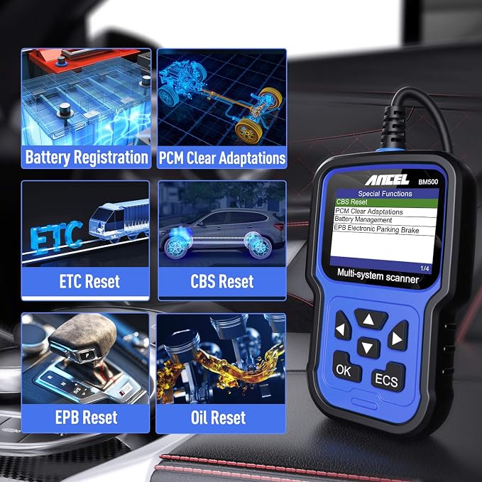 ANCEL BM500 All System OBD2 Scanner for BMW Mini with ANCEL Case for OBD2 Scanner, Protective and Storage Box (L) for All ANCEL Products