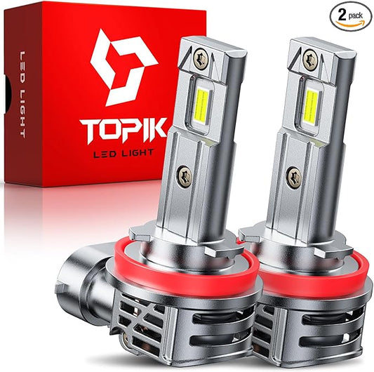 TOPIK H11/H9/H8 Bulbs [40,000LM Super Bright] 900% Brighter Than Halogen, 6500K Cool White, Anti-Flicker, 50,000 Hours Lifespan, Perfect for Cars, Trucks, SUVs (Pack of 2)