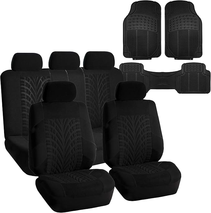 FH Group FB071115 + F11306 Travel Master Seat Covers (Black) Full Set – Universal Fit for Cars Trucks and SUVs