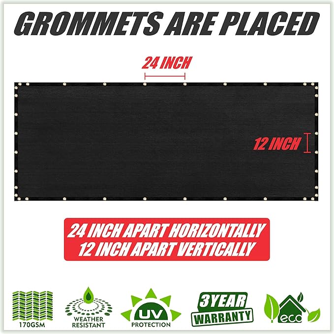 ColourTree Customized Size Fence Screen Privacy Screen Black 4' x 136' - Commercial Grade 170 GSM - Heavy Duty - 3 Years Warranty - Cable Zip Ties Included