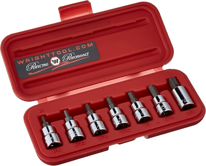 Wright Tool 305 3/8 Inch Drive 7 Piece Hex Bit Socket Set with Standard Bits 1/8 to 3/8 Inch Forged Steel Machined Heat-Treated Made in USA