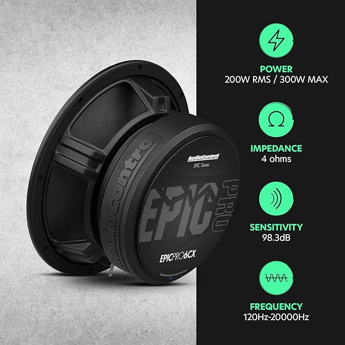 AudioControl EPICPRO6CX Epic PRO 6.5” Coaxial Car Speakers Set (Pair), 300W Max, 4 Ohm, Rear or Front Door Speakers for Truck or Car Audio System, Pro Audio High SPL Full Range Speakers