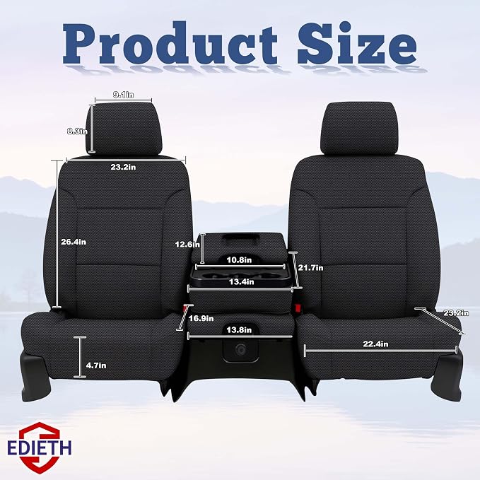 Seat Covers for Chevy Silverado & GMC Sierra 1500 2014 2015 2016 2017 2018 Front Foam Padded Heavy-Duty Automotive Seat Cover Set - Black