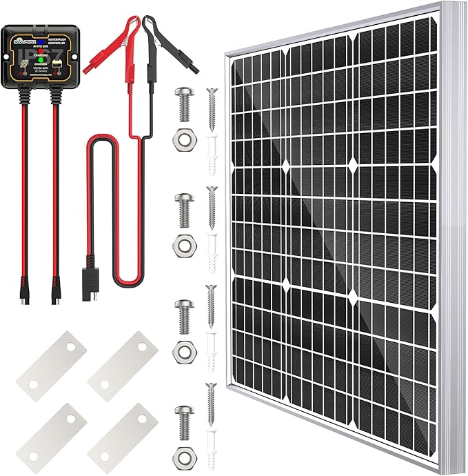 SOLPERK Solar Panel Kit 50W 12V, Waterproof Solar Battery Trickle Charger Maintainer + Smart MPPT Controller + Adjustable Mount Bracket for Boat Car RV Motorcycle(Without Mounting Bracket)