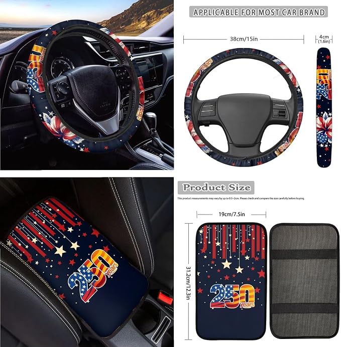 Hibiscus Print Car Seat Cover Full Set 250 Years Theme Bucket Seat Covers for Car Front Back Seats with Headrest Covers Steering Wheel Cover Safety Belt Pads Cup Coasters